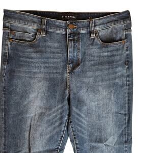 Liverpool The High-Rise Ankle Jeans size 8/29, Raw hems, bleached striped ankles